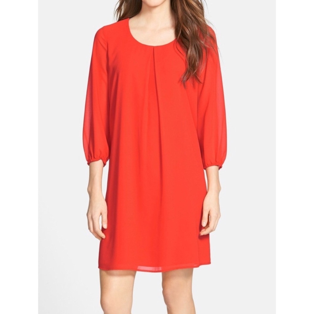 Pleione Hot Coral Red Chiffon A-line Shift Dress